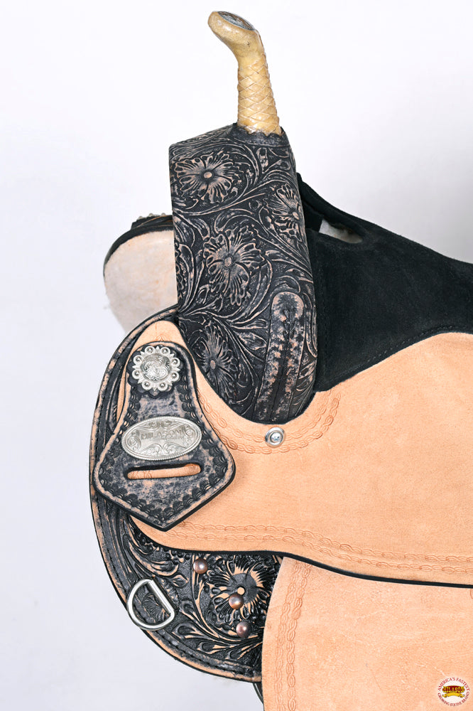 HILASON Flex Tree Western Horse Saddle American Leather Trail Barrel Racing Black Rough Out