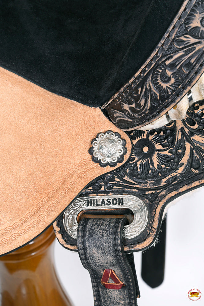 HILASON Flex Tree Western Horse Saddle American Leather Trail Barrel Racing Black Rough Out