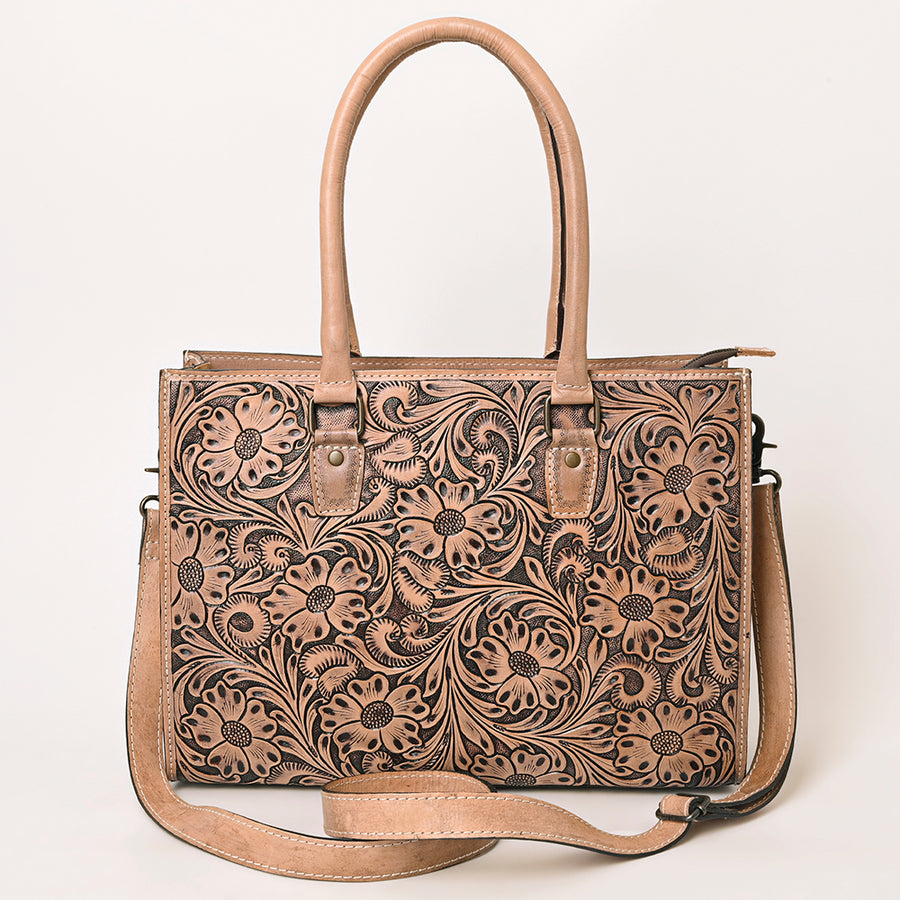 American Darling Western Tote Handcrafted from Genuine Leather | Tooled Sunflower & Turquoise Accents Crossbody Bag for Women