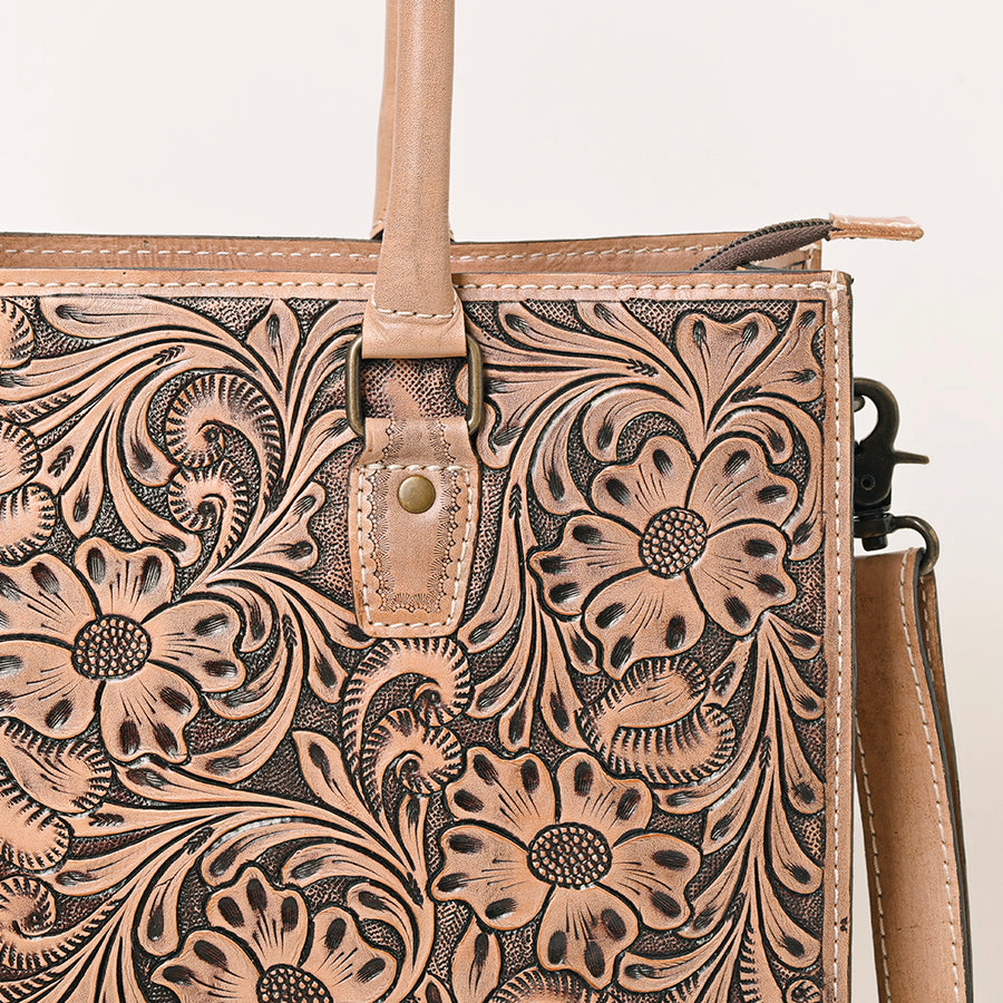 American Darling Western Tote Handcrafted from Genuine Leather | Tooled Sunflower & Turquoise Accents Crossbody Bag for Women