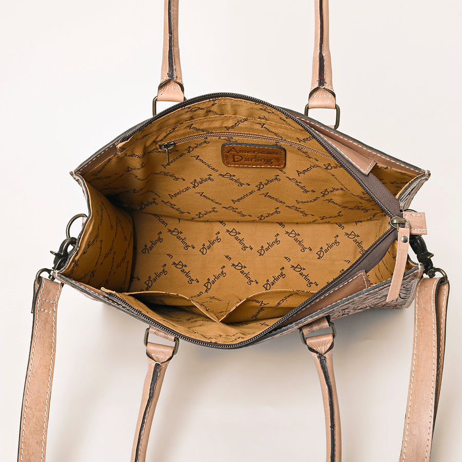 American Darling Western Tote Handcrafted from Genuine Leather | Tooled Sunflower & Turquoise Accents Crossbody Bag for Women