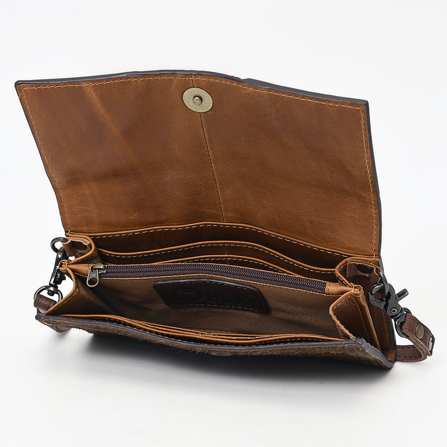 OHLAY Wallet Hand Tooled Hair-On Genuine Leather Women Bag Western Handbag Purse | Womens Handbags |Leather Belt for Summer