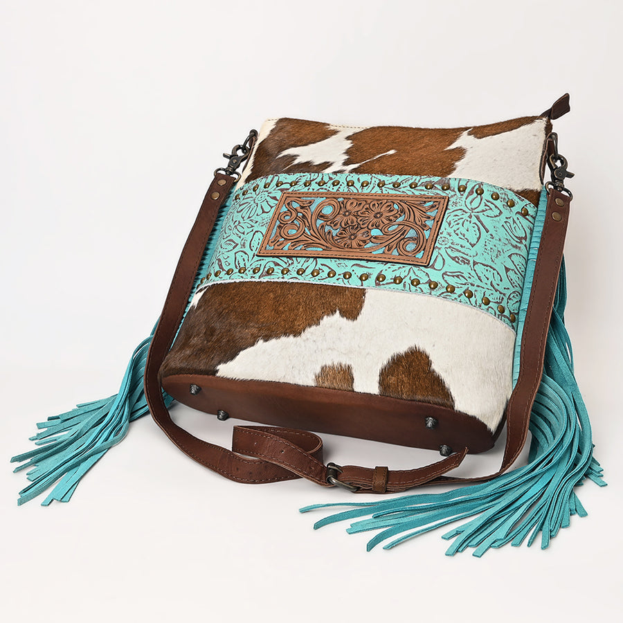 OHLAY Large Crossbody Hand Tooled Embossed Hair-On Genuine Leather Women Bag Western Handbag Purse | Womens Handbags Belt for Summer