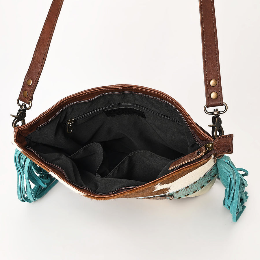 OHLAY Large Crossbody Hand Tooled Embossed Hair-On Genuine Leather Women Bag Western Handbag Purse | Womens Handbags Belt for Summer
