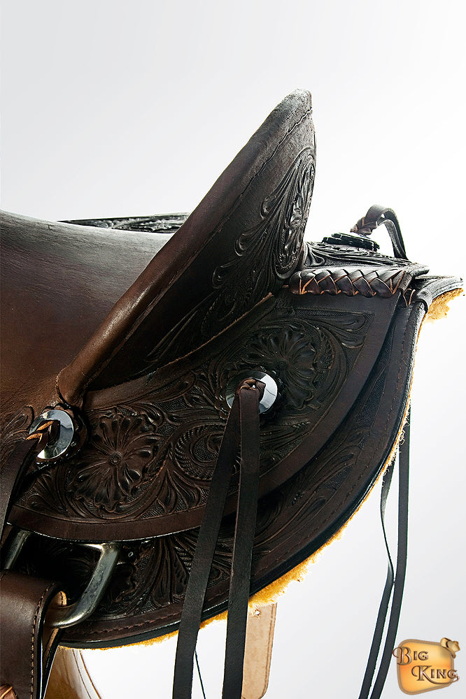 HILASON Western Horse Wade Saddle American Leather Ranch Roping Dark Brown | Hand Tooled & For Horses