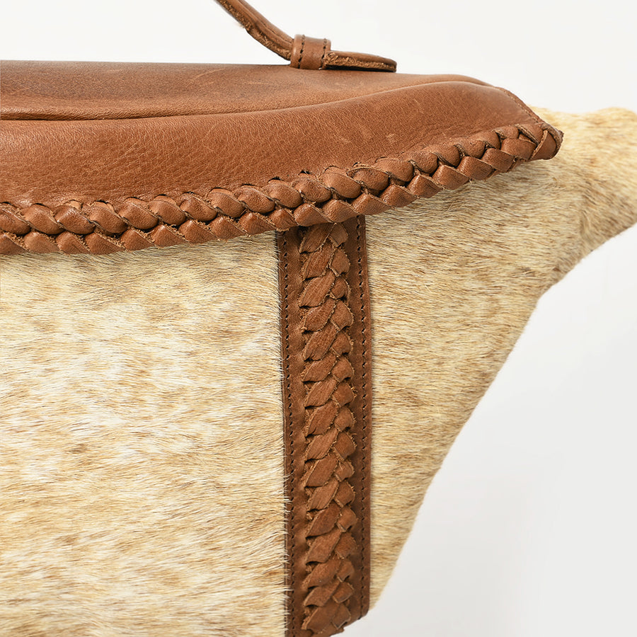 American Darling Fanny Pack Western Hair-On Cowhide Genuine Leather Handcrafted Waist Bag with Braided Edge and YKK Zipper