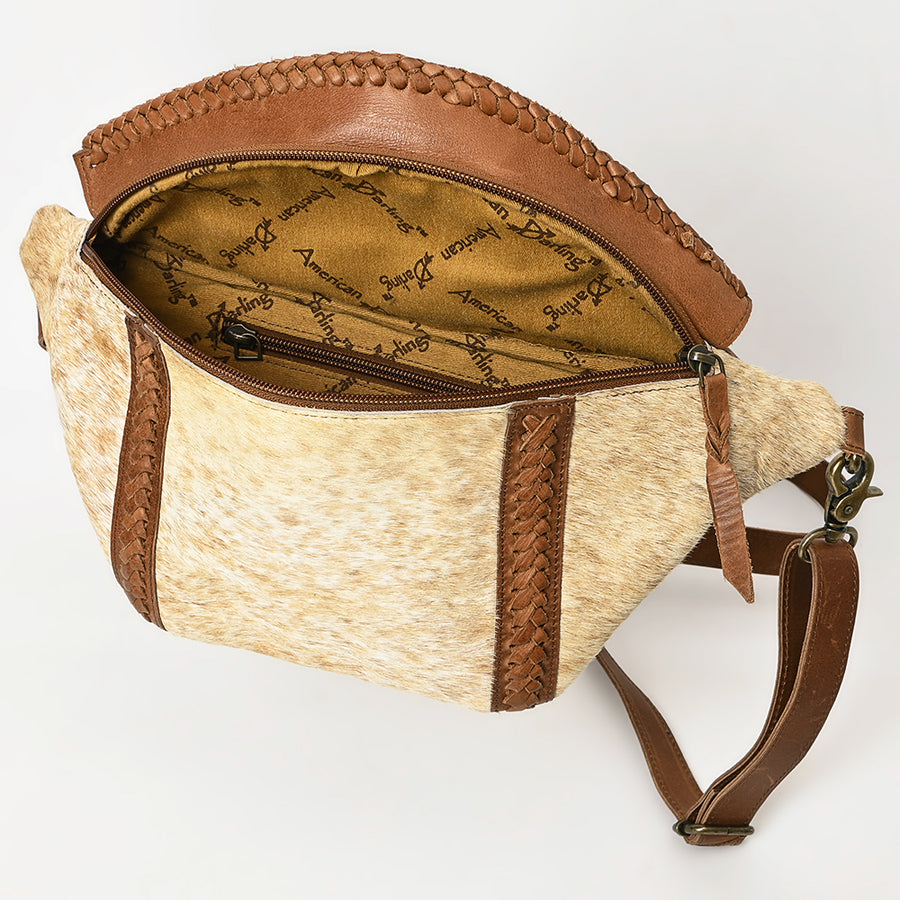 American Darling Fanny Pack Western Hair-On Cowhide Genuine Leather Handcrafted Waist Bag with Braided Edge and YKK Zipper