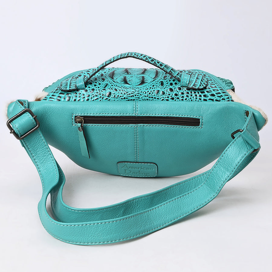 American Darling Western Leather Fanny Pack with Hair-On Cowhide, Crocodile Embossed Detail & Adjustable Strap – Genuine Leather
