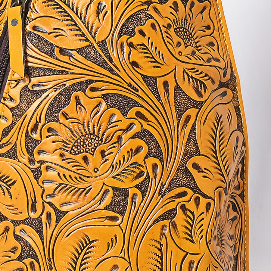 American Darling Hand-Tooled Western Leather Sling Bag – Genuine Leather Floral Carved Sling Crossbody with Adjustable Strap