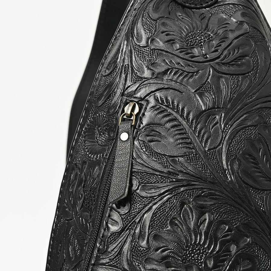 American Darling Hand-Tooled Western Leather Sling Bag – Genuine Leather Floral Carved Sling Crossbody with Adjustable Strap