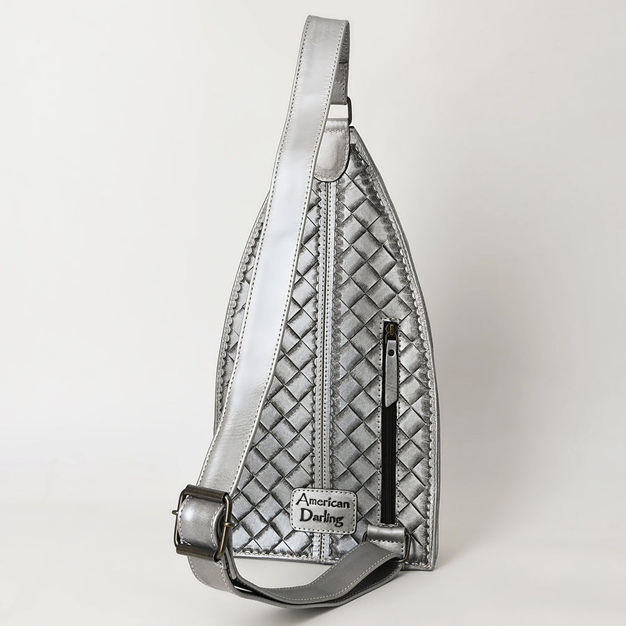 American Darling Hand-Tooled Western Leather Sling Bag – Genuine Leather Floral Carved Sling Crossbody with Adjustable Strap