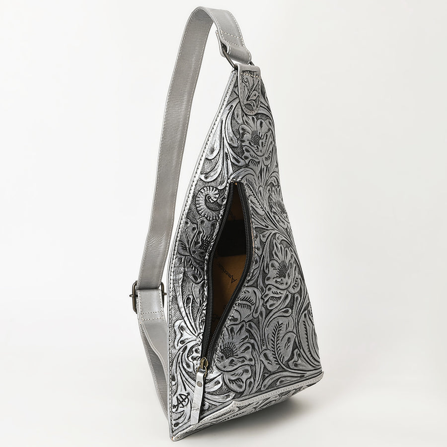American Darling Hand-Tooled Western Leather Sling Bag – Genuine Leather Floral Carved Sling Crossbody with Adjustable Strap