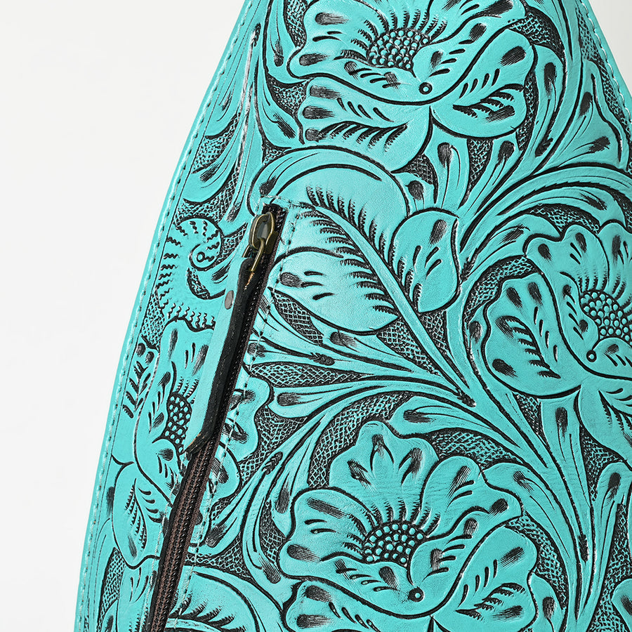 American Darling Hand-Tooled Western Leather Sling Bag – Genuine Leather Floral Carved Sling Crossbody with Adjustable Strap