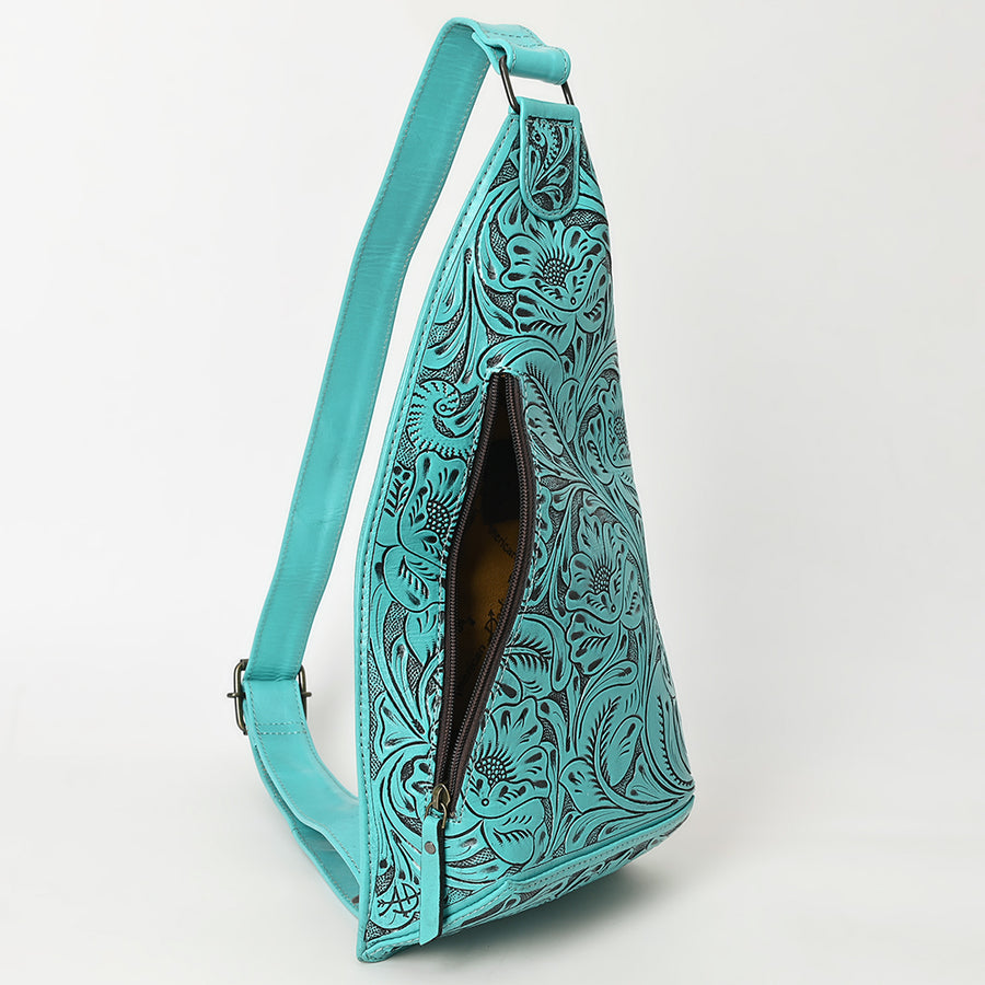 American Darling Hand-Tooled Western Leather Sling Bag – Genuine Leather Floral Carved Sling Crossbody with Adjustable Strap
