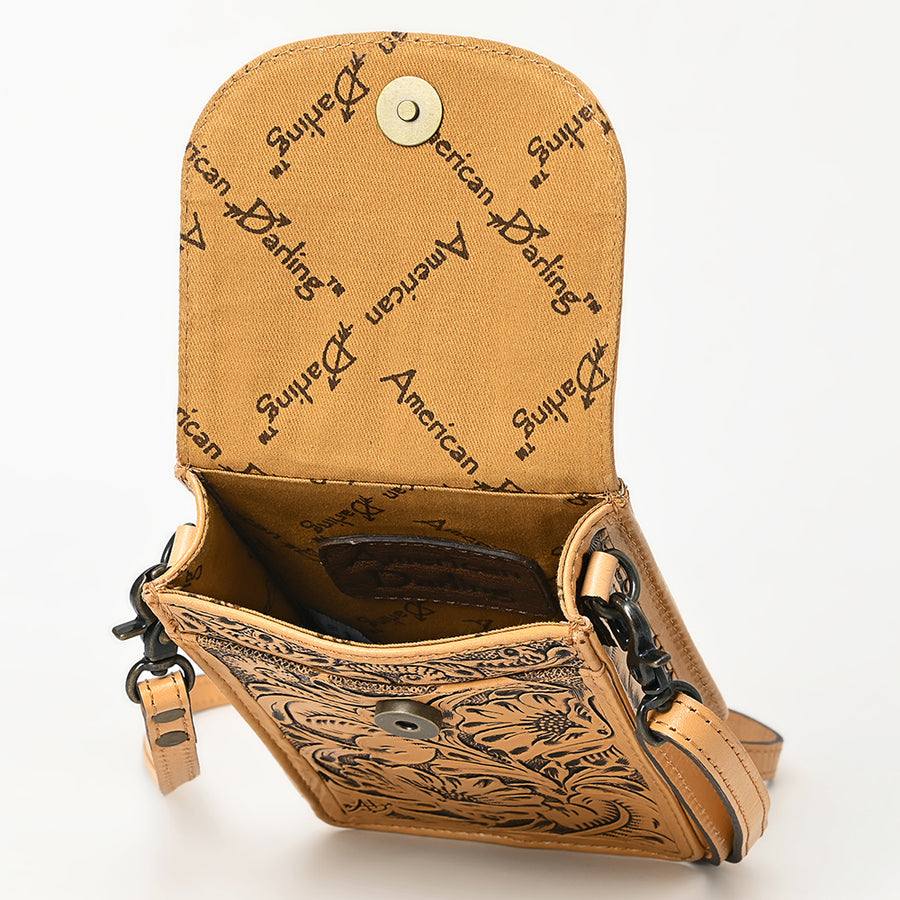 American Darling Hand Tooled Leather Cell Phone Holder – Genuine Leather Western Crossbody with Adjustable Strap