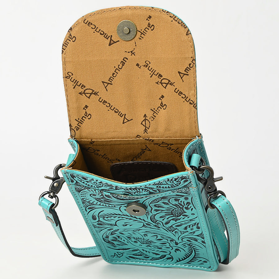 American Darling Hand Tooled Leather Cell Phone Holder – Genuine Leather Western Crossbody with Adjustable Strap