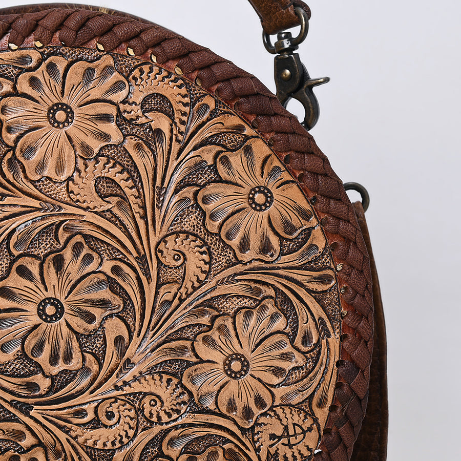 American Darling Hand Tooled Western Leather Canteen Bag – Genuine Leather Floral Carved Crossbody with Strap for Everyday Wear