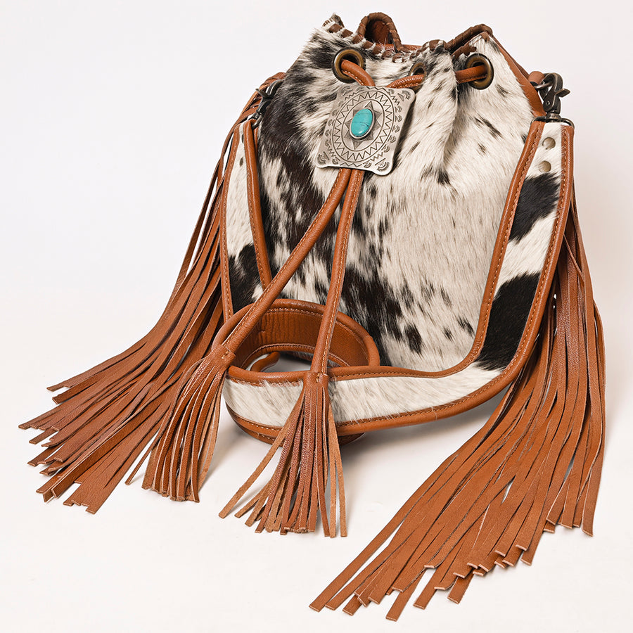 American Darling Hair-On Cowhide Bucket Bag | Western Fringe Purse - Hilason