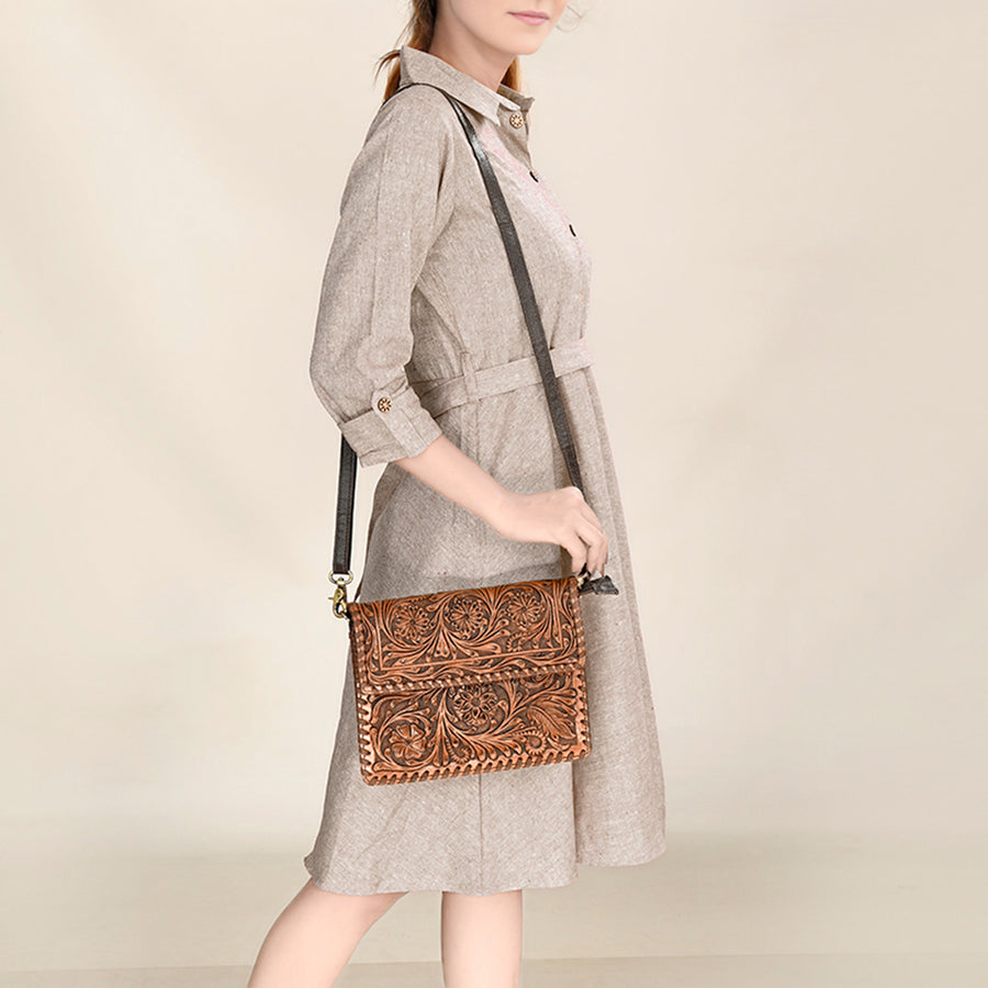 Ohlay Bags OHA119 Clutch Hand Tooled Genuine Leather Women Bag Western Handbag Purse