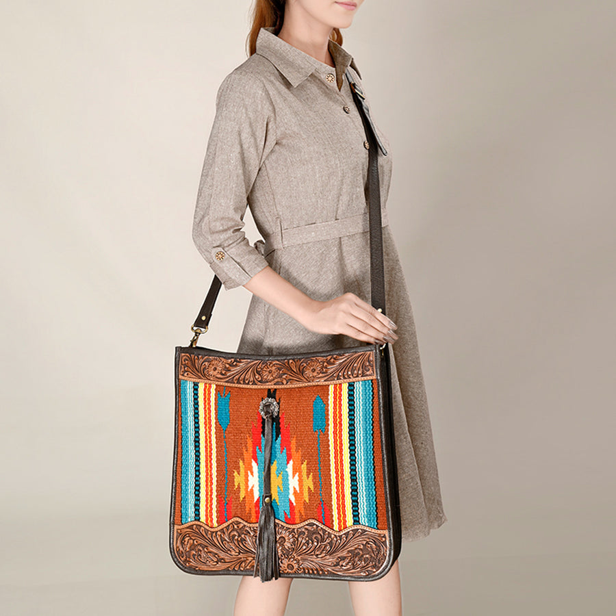 OHLAY HOBO Hand Tooled Upcycled Wool Genuine Leather Women Bag Western Handbag Purse | Womens Handbags Belt for Summer