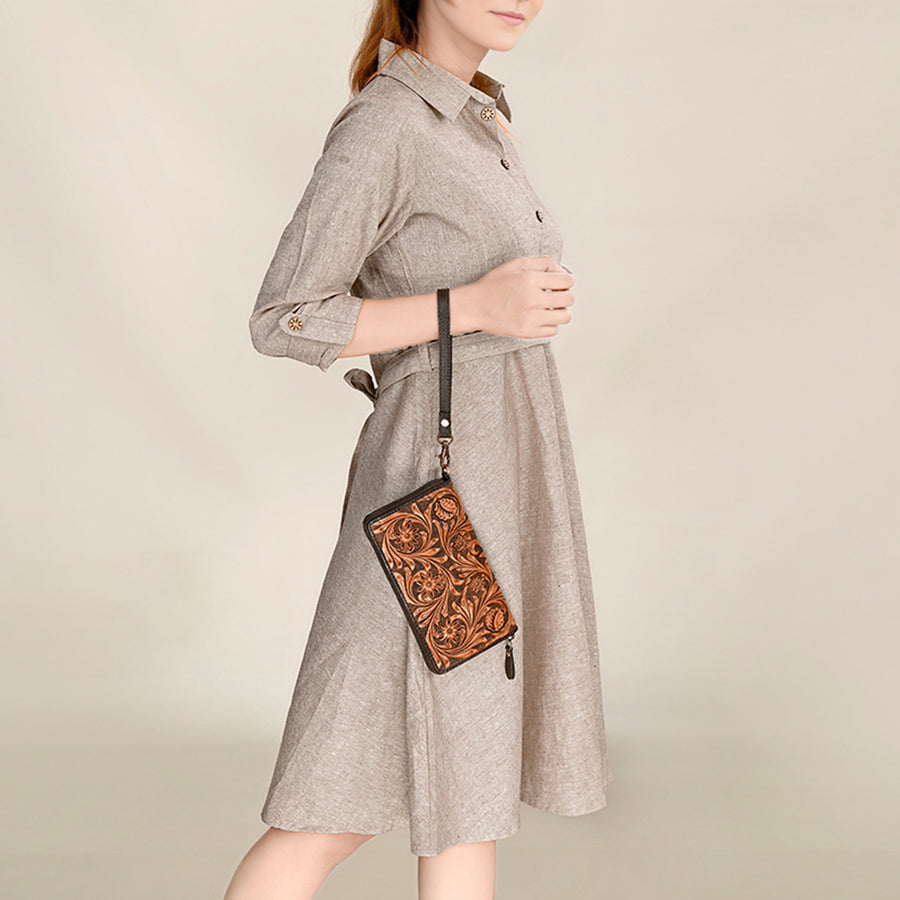 OHLAY Clutch Hand Tooled Genuine Leather Women Bag Western Handbag Purse | Purses for Cute