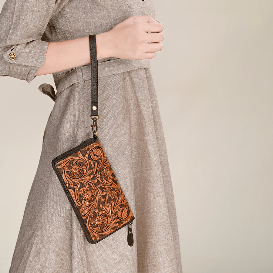 OHLAY Clutch Hand Tooled Genuine Leather Women Bag Western Handbag Purse | Purses for Cute