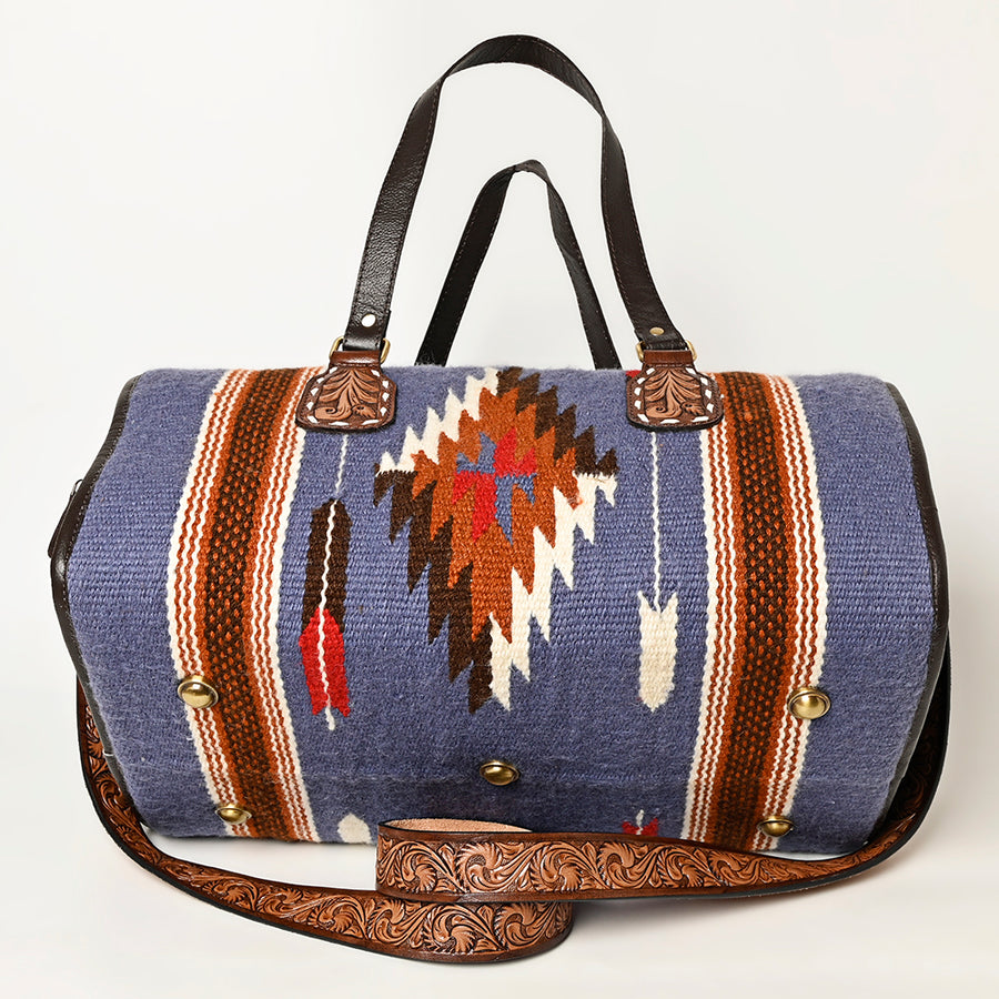 OHLAY DUffel Hand Tooled Upcycled Wool Genuine Leather Women Bag Western Handbag Purse | Canvas for Womens Summer