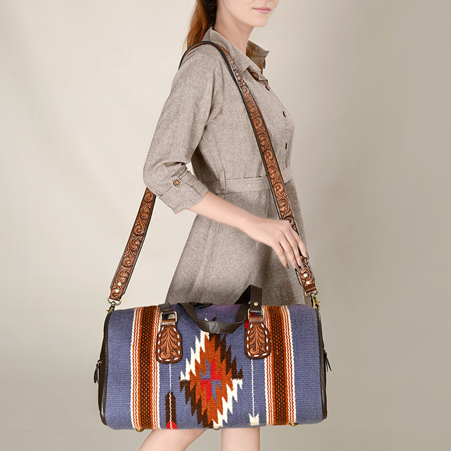 OHLAY DUffel Hand Tooled Upcycled Wool Genuine Leather Women Bag Western Handbag Purse | Canvas for Womens Summer