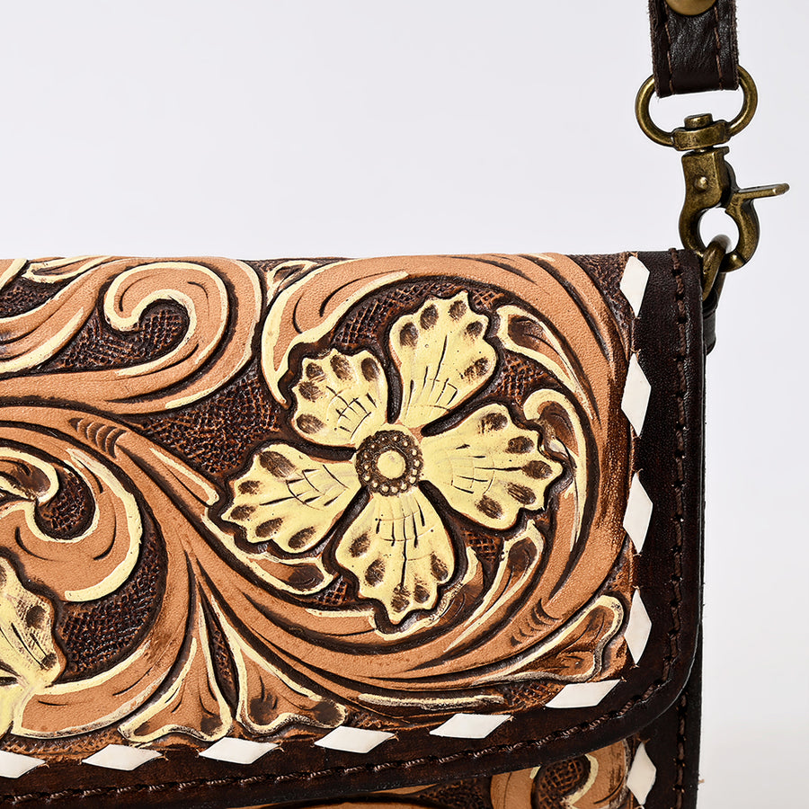American Darling Hand Tooled Floral Carved Genuine Leather Small Cross body Bag Eco-Friendly Western Purse