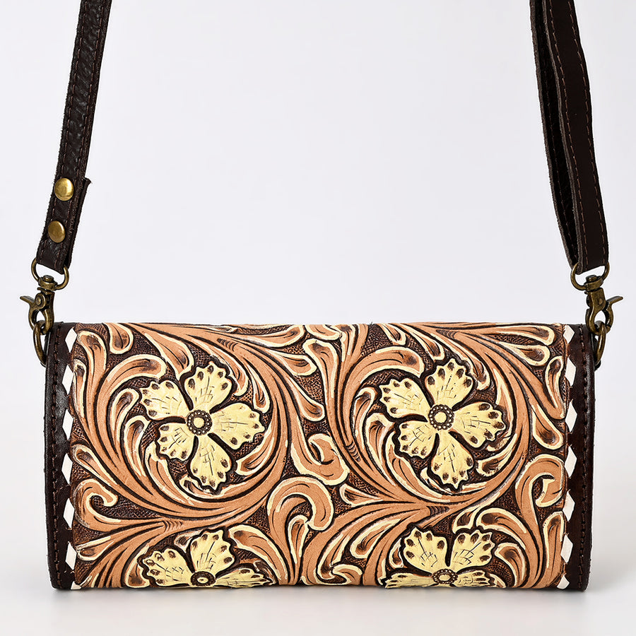 American Darling Hand Tooled Floral Carved Genuine Leather Small Cross body Bag Eco-Friendly Western Purse