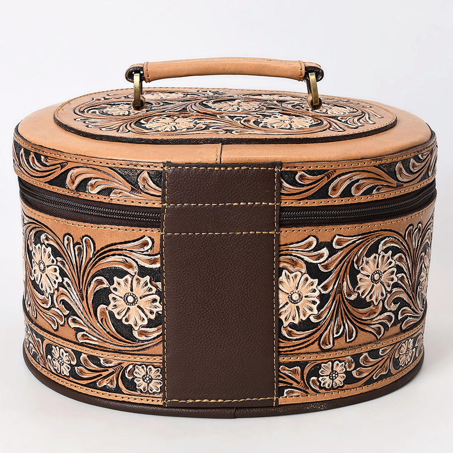 American Darling Hand Tooled Floral Carved Leather Jewelry Case Vegetable-Tanned Genuine Leather YKK Zipper Western Storage