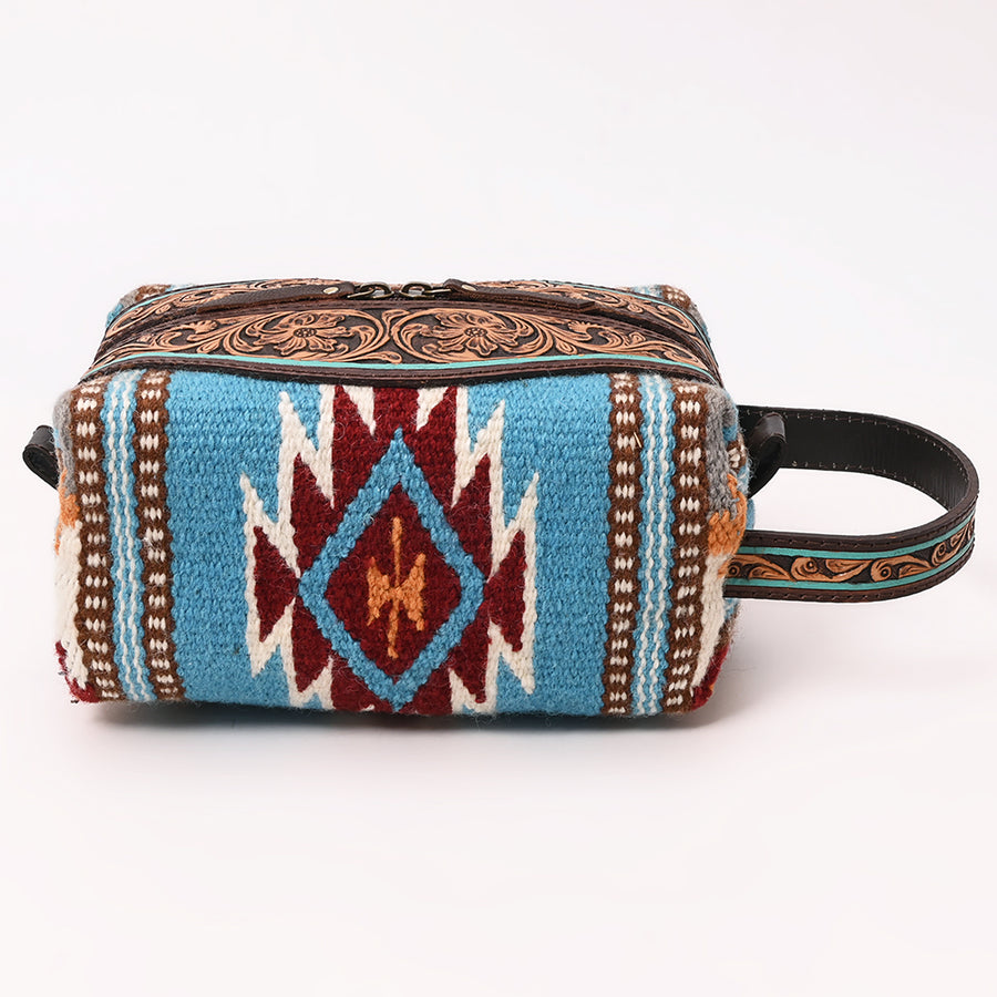 American Darling Hand Tooled Floral Carved Saddle Blanket Toiletry Eco-Friendly Genuine Leather Western Travel Bag