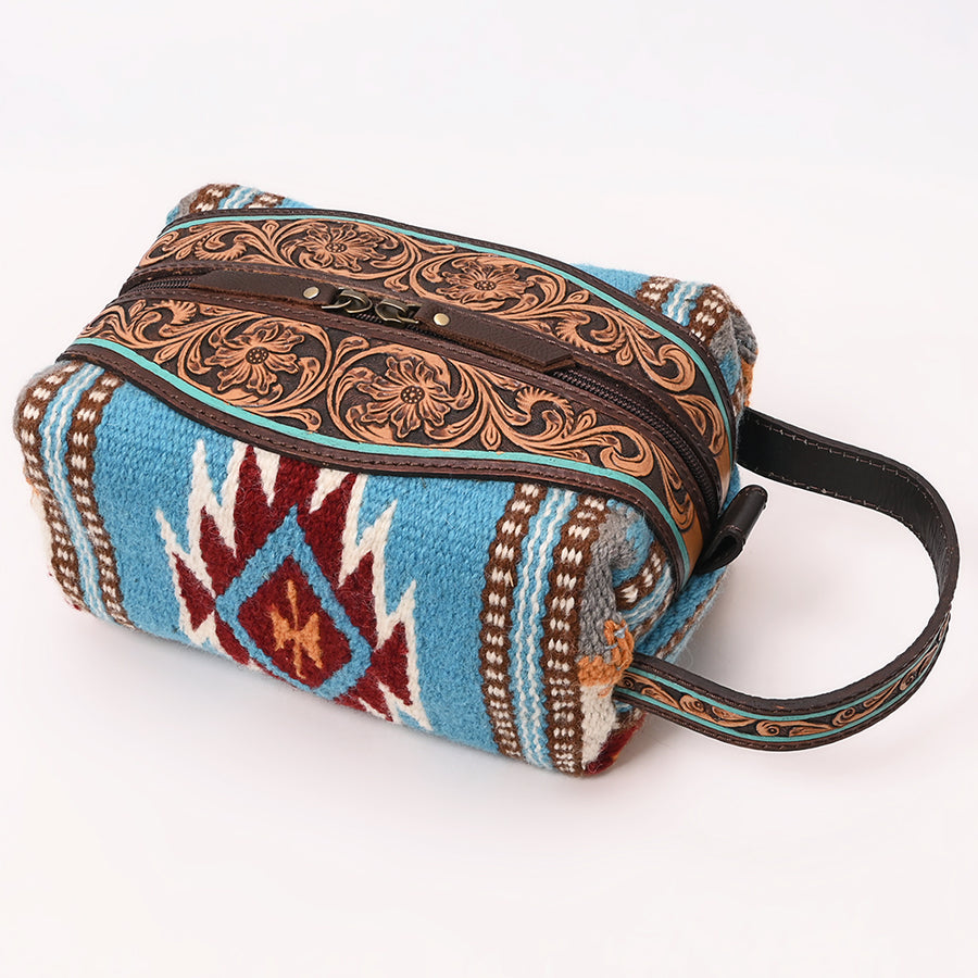 American Darling Hand Tooled Floral Carved Saddle Blanket Toiletry Eco-Friendly Genuine Leather Western Travel Bag