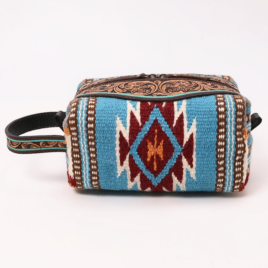 American Darling Hand Tooled Floral Carved Saddle Blanket Toiletry Eco-Friendly Genuine Leather Western Travel Bag