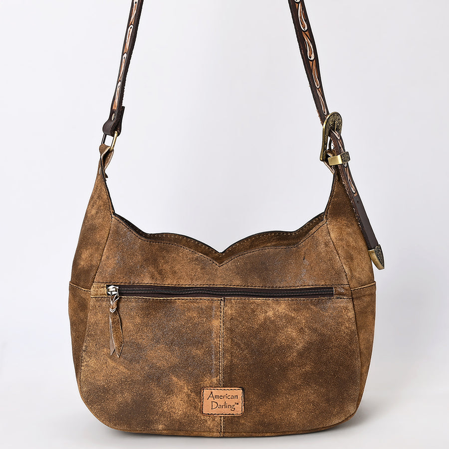 American Darling Fringed Hobo Bag Genuine Leather Hand Tooled Floral Carved Buck Stitched Western Purse YKK Zipper