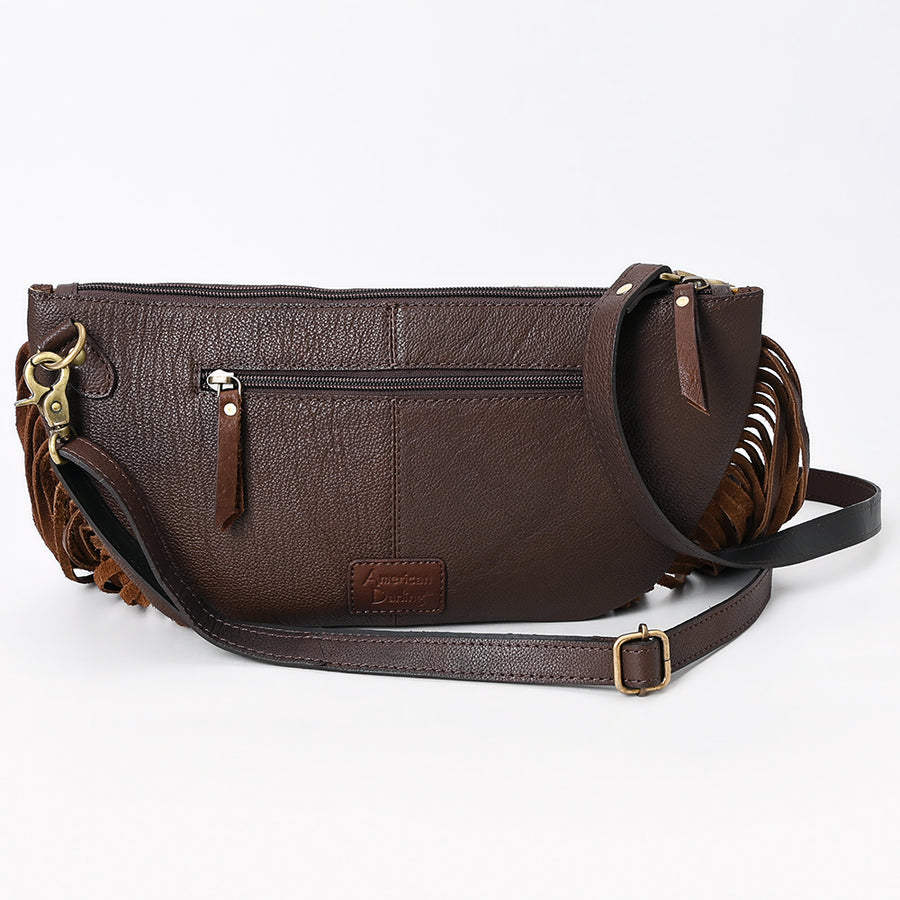 American Darling Fringed Hand Tooled Floral Carved Hair-On Cowhide Fanny Pack Eco-Friendly Genuine Leather Western Crossbody