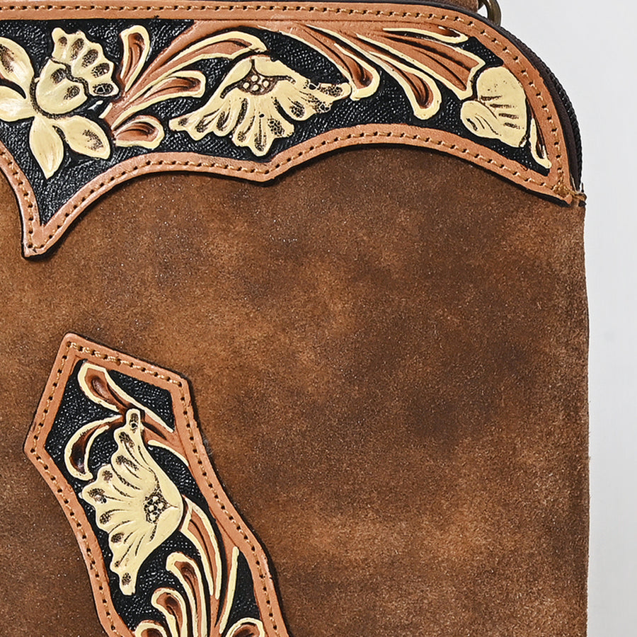 American Darling Fringed Hand Tooled Floral Carved Chaps Bag Eco-Friendly Genuine Leather Western Crossbody