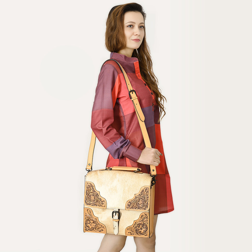American Darling Briefcase Hand Tooled Hair on Genuine Leather Western Women Bag Handbag Purse | Travel Bags College Casual