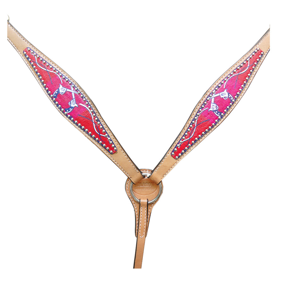 HILASON Western Horse Genuine American Leather Breast Collar Red Cross Gun Printed - Uhorse