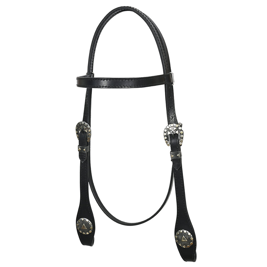 Hilason Western Horse Genuine Leather Headstall Bridle Engraved GS Concho Black - Uhorse