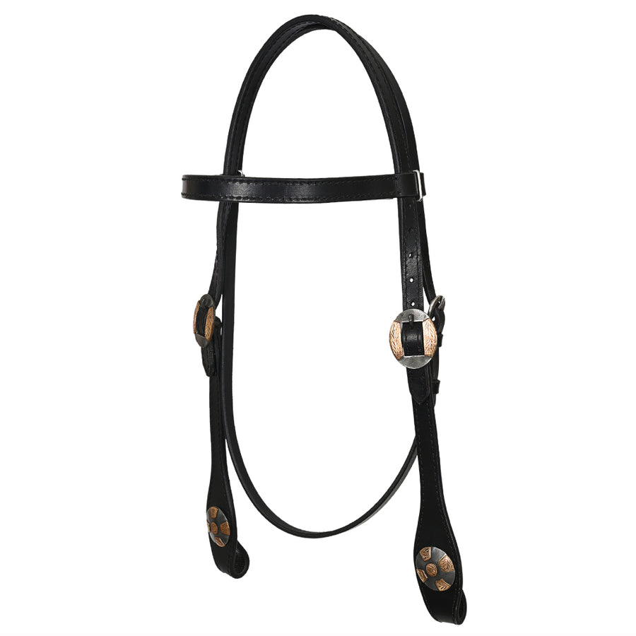 Hilason Western Horse Genuine Leather Headstall Bridle Engraved GS Concho Black - Uhorse