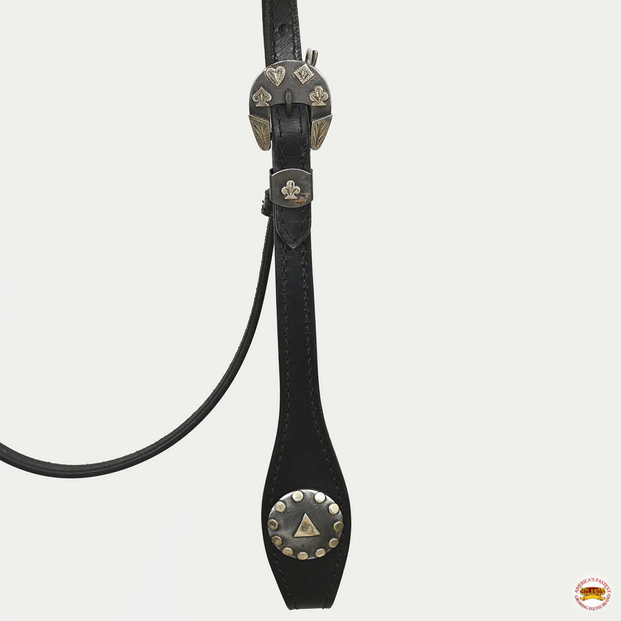 Hilason Western Horse Genuine Leather Headstall Bridle Engraved German Silver Concho Black