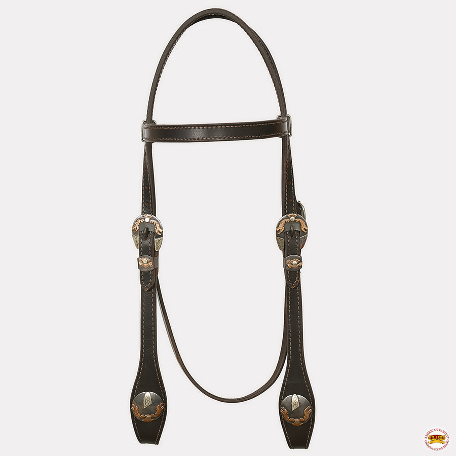 Hilason Western Horse Genuine Leather Headstall Bridle Engraved German Silver Concho Brown
