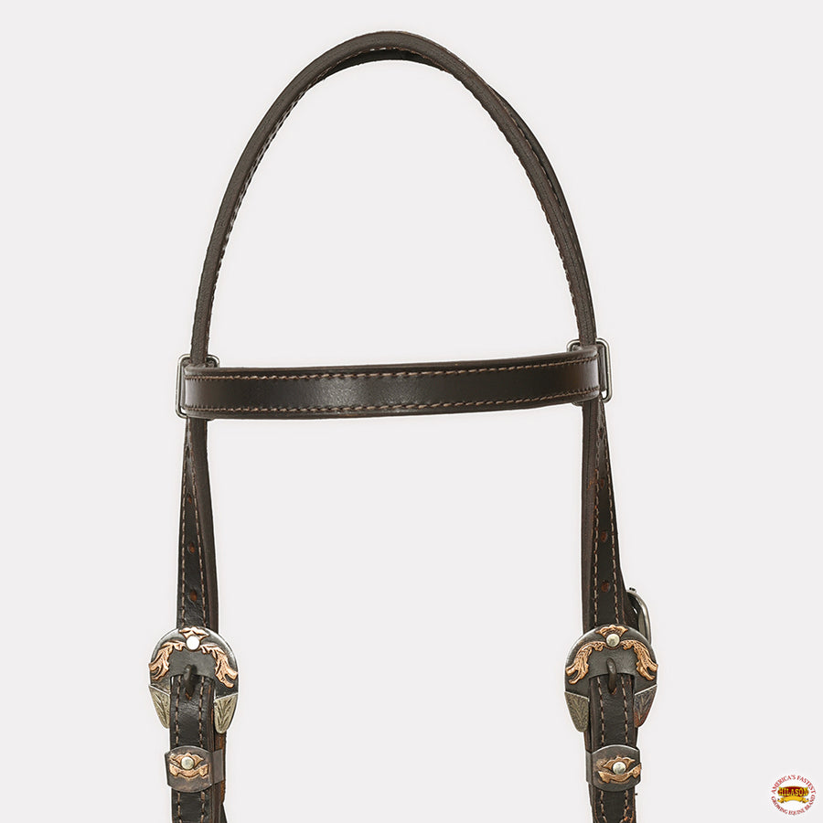 Hilason Western Horse Genuine Leather Headstall Bridle Engraved German Silver Concho Brown