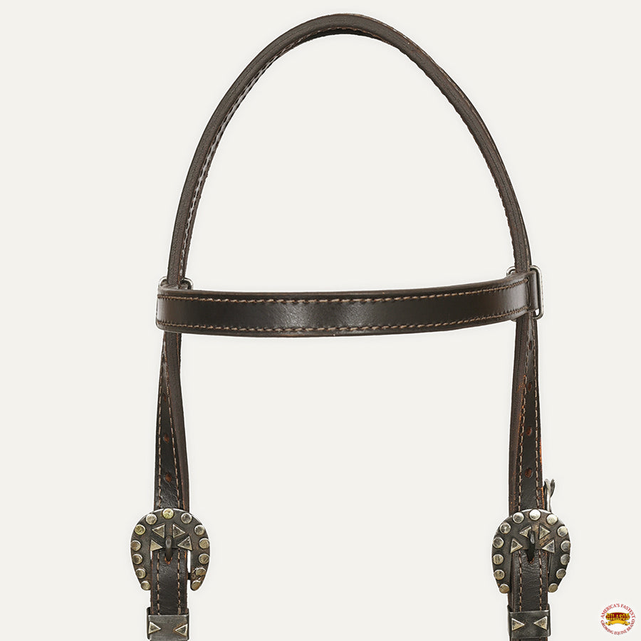 Hilason Western Horse Genuine Leather Headstall Bridle Engraved German Silver Concho Brown