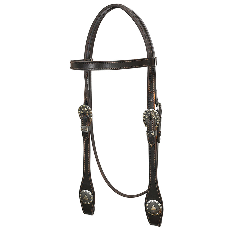 Hilason Western Horse Genuine Leather Headstall Bridle Engraved GS Concho Brown - Uhorse