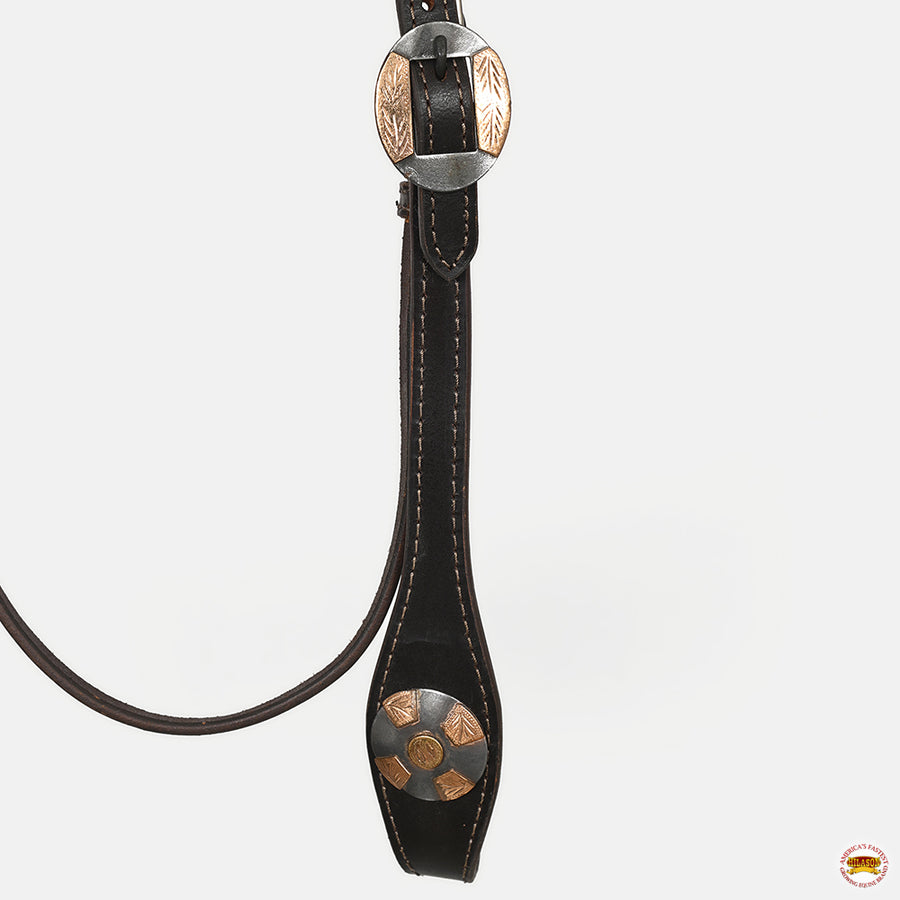 Hilason Western Horse Genuine Leather Headstall Bridle Engraved German Silver Concho Brown
