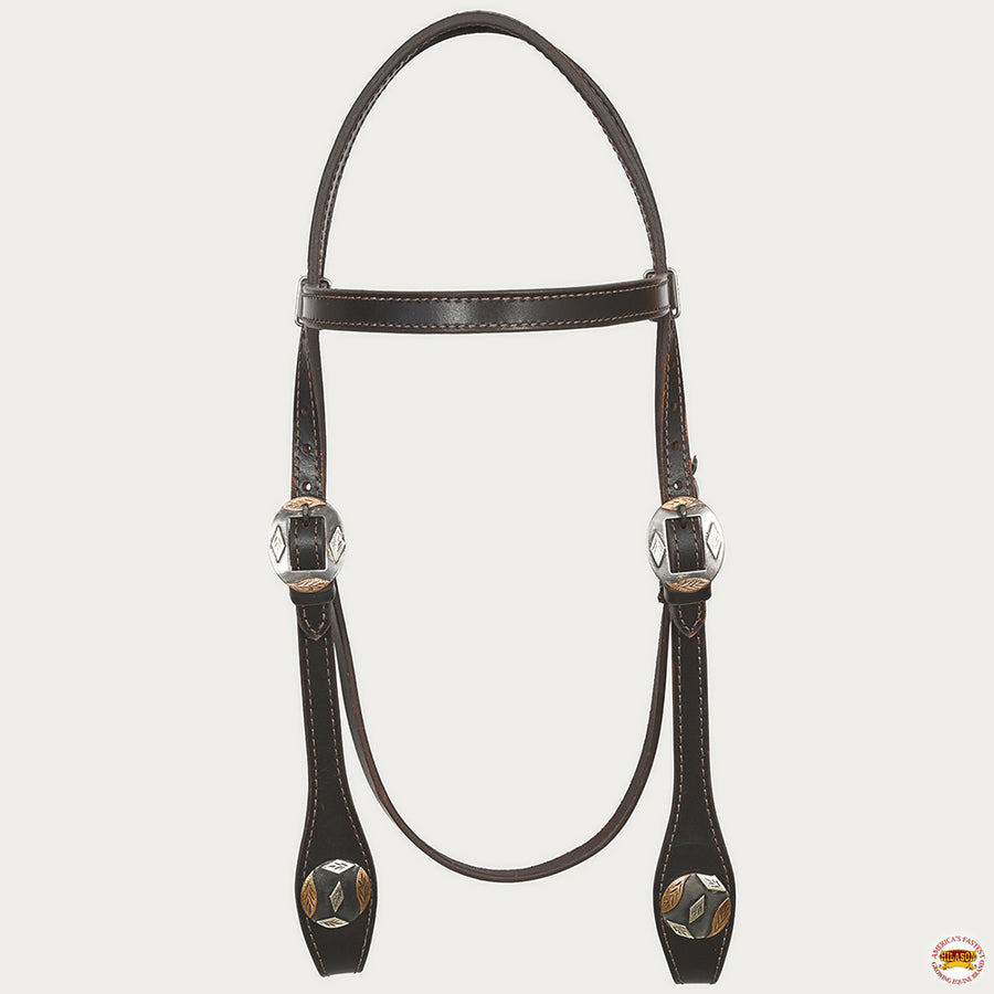 Hilason Western Horse Genuine Leather Headstall Bridle Engraved German Silver Concho Brown
