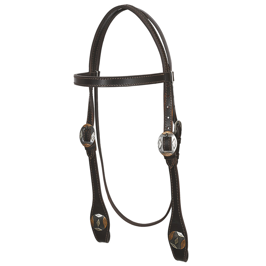Hilason Western Horse Genuine Leather Headstall Bridle Engraved GS Concho Brown - Uhorse