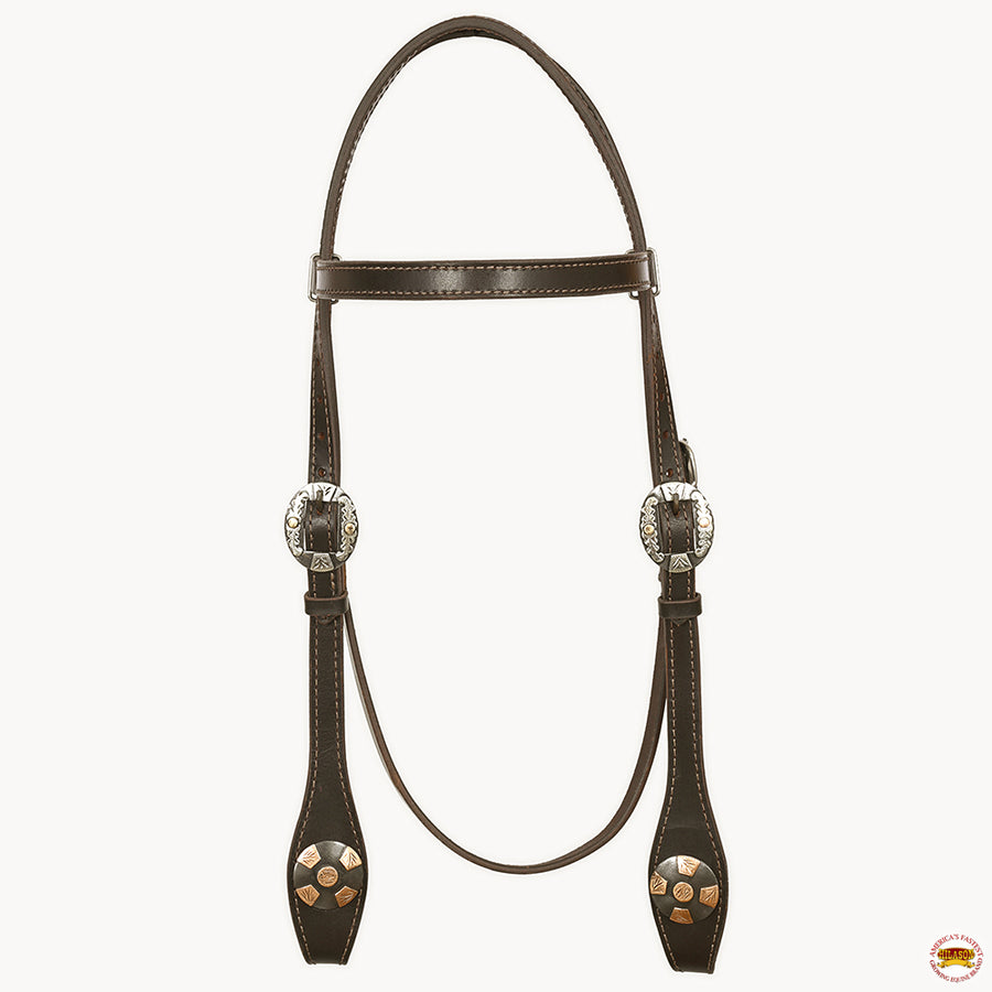 Hilason Western Horse Genuine Leather Headstall Bridle Engraved German Silver Concho Brown